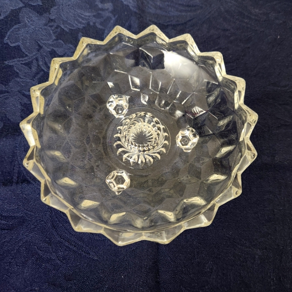 Vintage Clear Glass Candle Holder Bowl Footed Decor Fostoria American Cubist